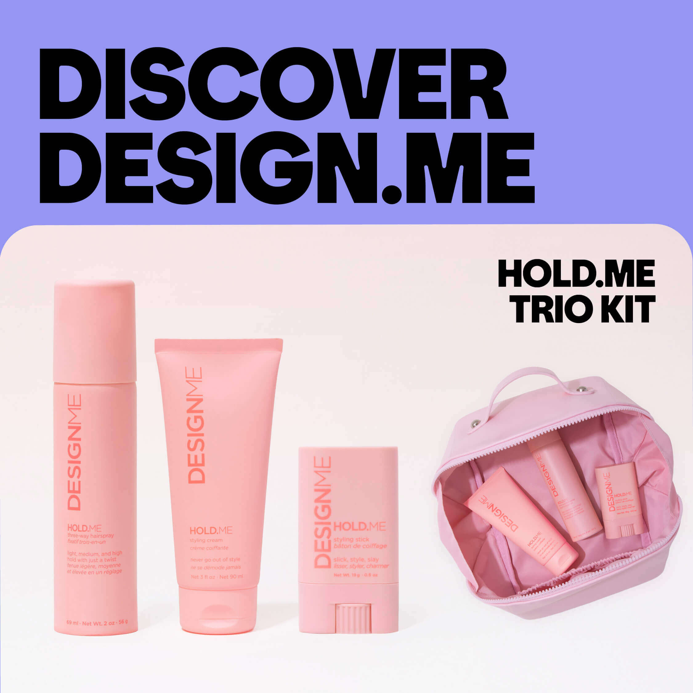 Pink hair care products in kit